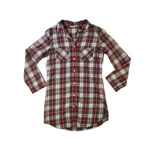 Victoria's Secret Plaid Sleepshirt Pajama Button-Up Women's XS Lounge Pink Green